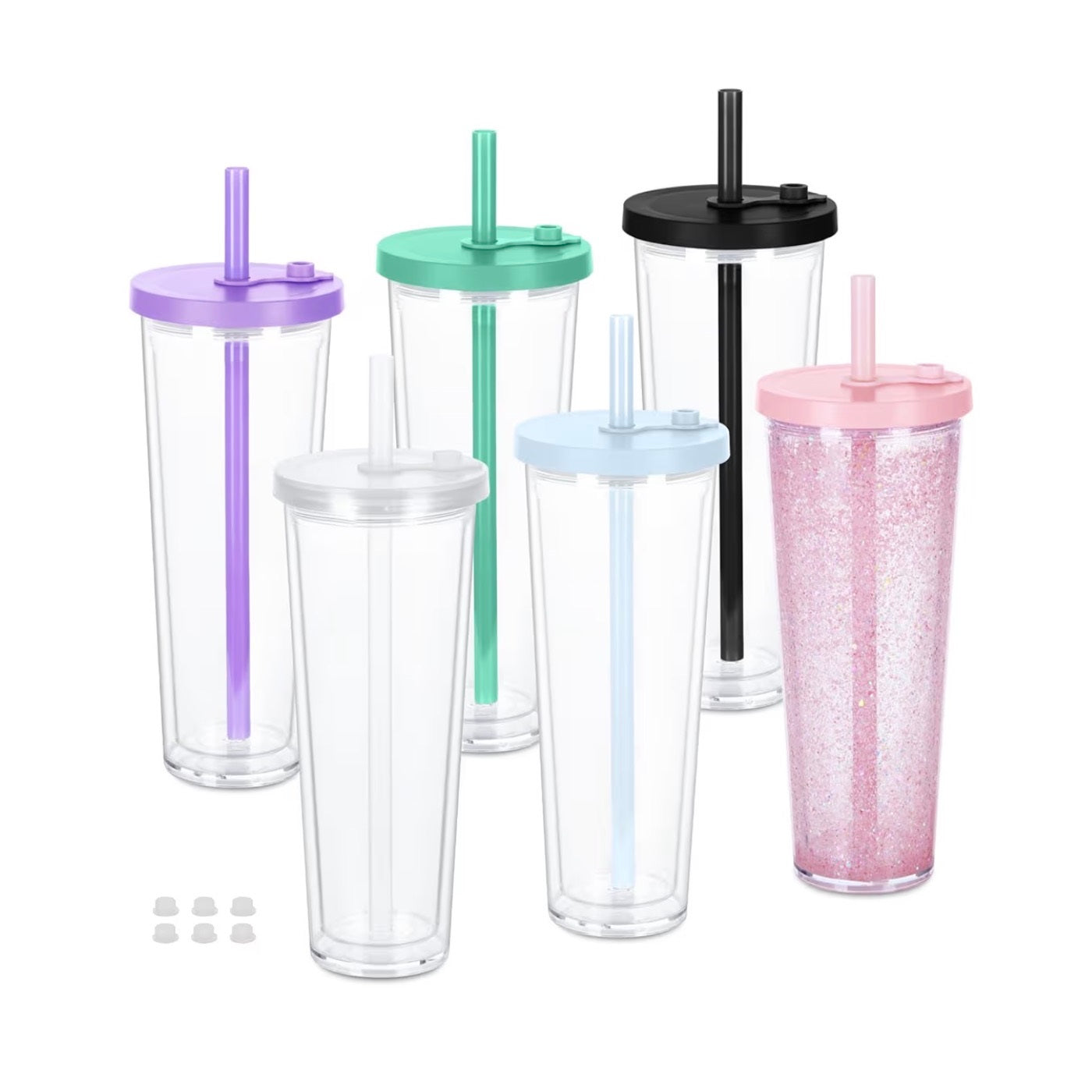 24oz Acrylic Snow Globe Cup w/ Bubble Tea Straw
