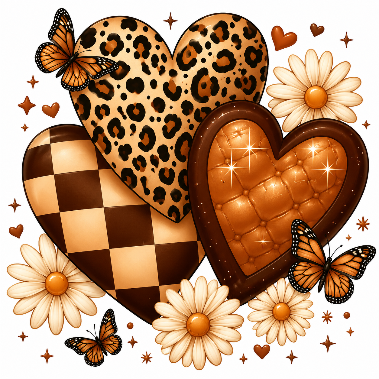 Leopard Checkered Hearts Floral Decal