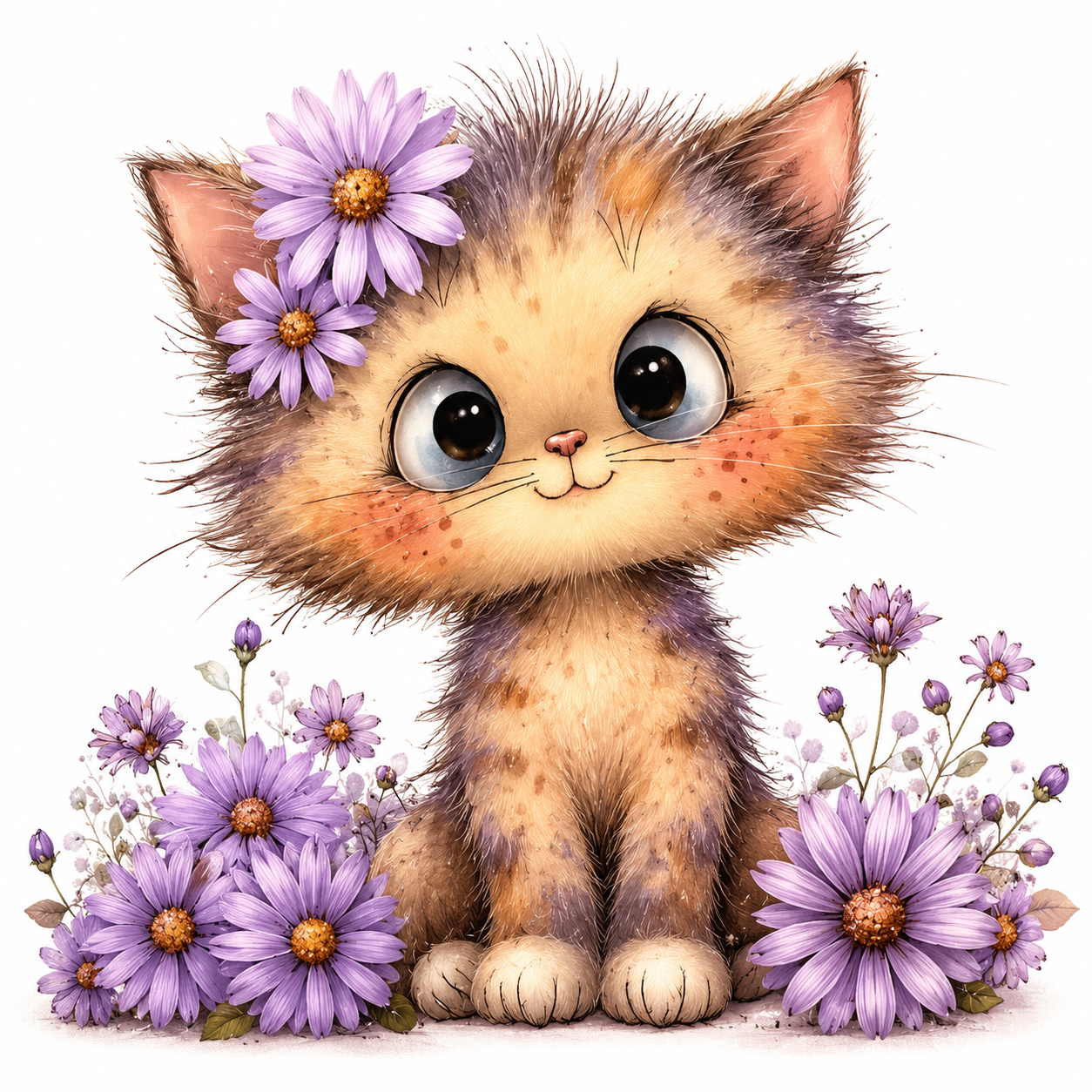 Cute Floral Kitten Decal