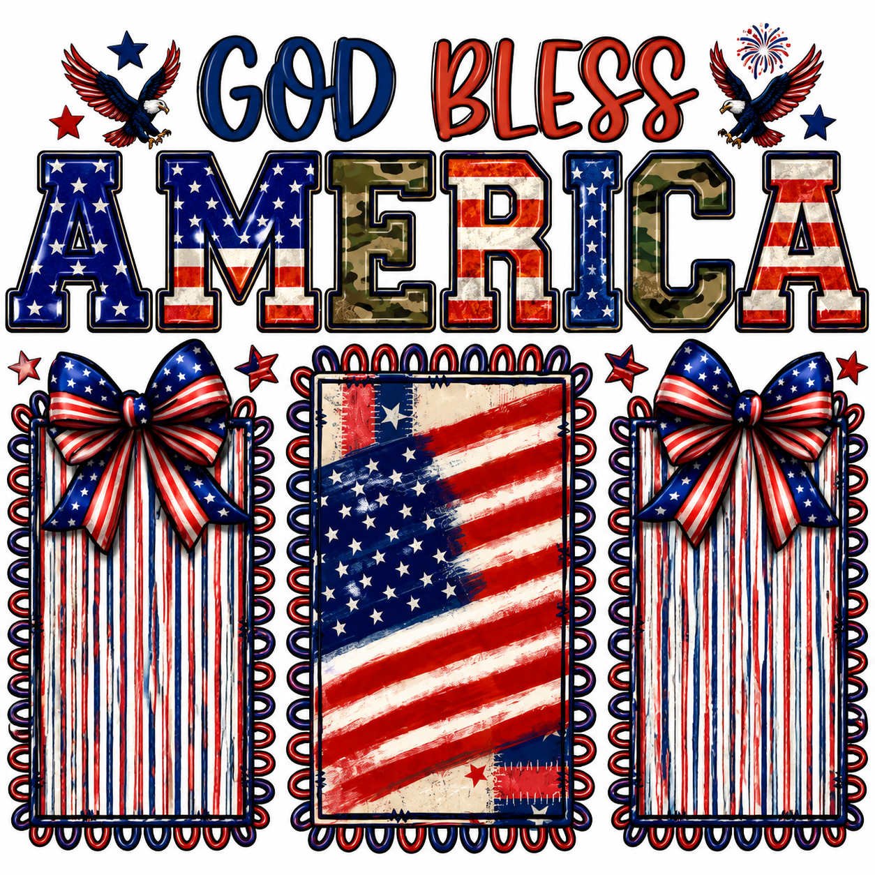 God Bless America Patriotic Bow Decal
