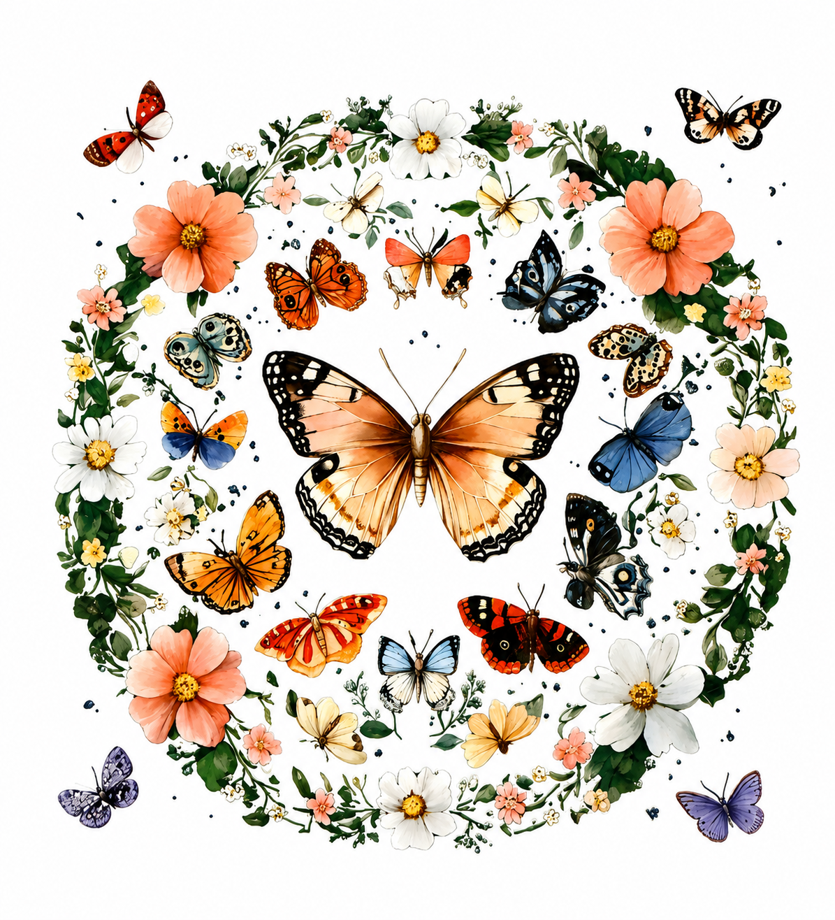 Floral Butterfly Wreath Decal