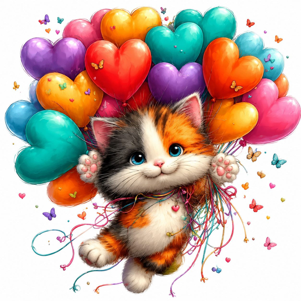 Cute Kitten Heart Balloons Decal